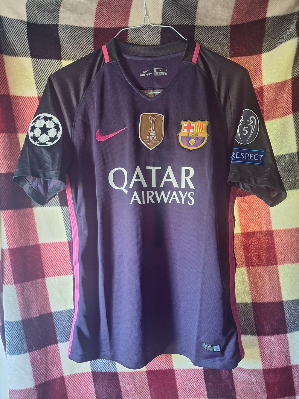 Nike FC Barcelona Purple and Pink Away Jersey - Qatar Airways